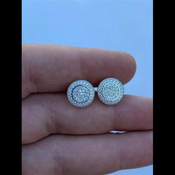 COPY - Real Solid 925 Silver Iced CZ Hip Hop Men's Earrings Big Studs 14k Gold … - Picture 9 of 9